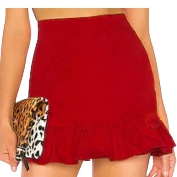 Superdown Fiona ruffle mini skirt XL Red fully lined hidden back zipper‎ NWOT - Picture 1 of 11